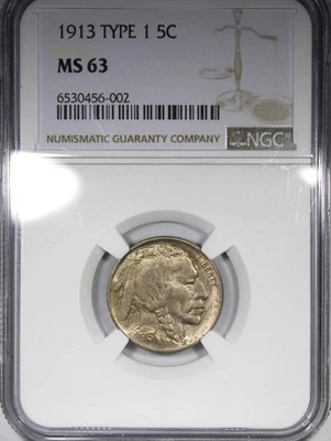 1913 Type 1 Buffalo Nickel NGC MS63 Uncirculated Better Date 5C - Image 1 of 4