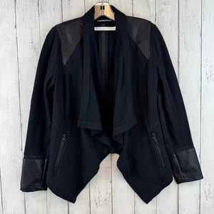 Blanc Noir Black Faux Leather Stretch Cotton Moto Jacket Mesh Accent Size Small - Picture 1 of 11