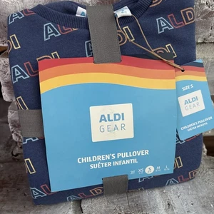 Aldi Gear Children's Pullover Sweatshirt Size S (6-7) Blue Aldi Print NWT - Picture 1 of 4
