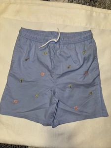 Janie And Jack Sz 14 Embroidered Blue Oxford Swim Shorts Vacay UV Protection New - Picture 1 of 9