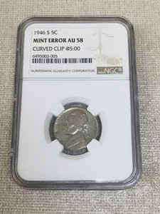 1946 S 5C mint Error curved clip AU 58 - Picture 1 of 8