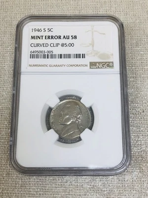 1946 S 5C mint Error curved clip AU 58 - Image 1 of 4