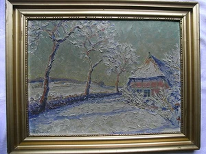 PINTURA AL ÓLEO "GRANJA EN LA NIEVE" HEINRICH BLUNCK ALREDEDOR DE 1920 - Imagen 1 de 5