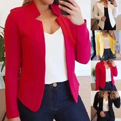 Womens Ladies Suit Slim Solid Blazer Plus Size Jacket Coat Casual Outwear - Image 1 of 4