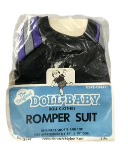 VTG 1985 The Original Doll Baby Doll Clothes 1 Piece Romper Black & Purple New - Picture 1 of 2