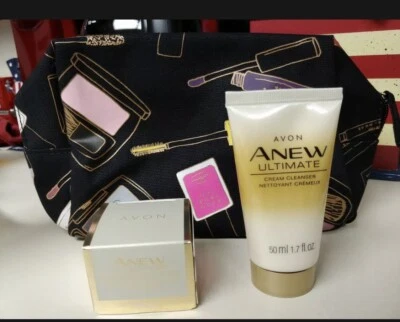 Avon Anew Ultimate Cleaner, Day Cream & Cosmetic Bag $49 NEW - Image 1 of 4