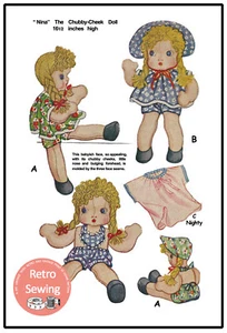 1930s Kewpie Style Rag Doll and Clothes Sewing Pattern Copy - Picture 1 of 1