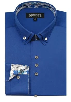 Camisa de vestir para hombre, cuello de doble capa, diseño de botones cuadrados estilo Georg # A610 Foto 1 de 4