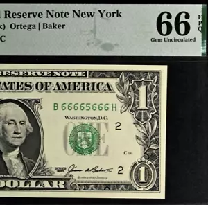 1985 $1 Federal Reserve Note PMG 66EPQ Fancy near solid serial number 66665666 - Picture 1 of 3