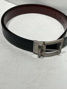 Geoffrey Beene Woman 38 Reversible Belt Brown / Black Business Silver Hardware - Picture 1 of 7