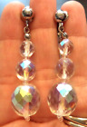 STUNNING VINTAGE ESTATE SILVER TONE AB GLASS 2 1/8" CLIP EARRINGS!!! 1622W