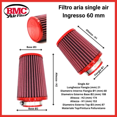 BMC AIR FILTER filtro aria sportivo bmc Single Air ingresso da 60 mm racing per 500 595 abarth