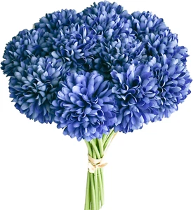 12 Pcs Royal Blue Artificial Chrysanthemum Ball Silk Flowers 12" for Home Kitche - Picture 1 of 12