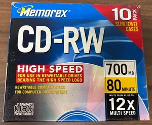 CD-RW High Speed Memorex 9-Pack Music Discs 12X 700 MB/Mo 80min Blank Slim Case - Picture 1 of 3