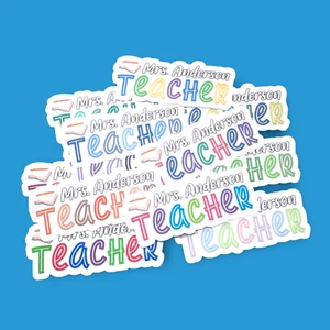 Personalized Teacher Name 3" Vinyl Stickers - Choose Color Scheme - Picture 1 of 13