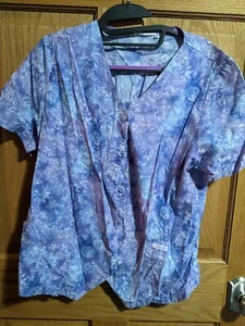Vtg Cherokee ladies scrub top purple floral medical nursing uniform Size Xs - Picture 1 of 6
