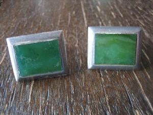 mächtige grüne Jade Nephrit Manschettenknöpfe 60er Jahre 925er Silber Handarbeit - Picture 1 of 4