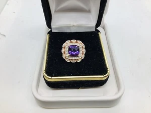 Anillo de piedras preciosas vintage de amatista de oro rosa de 10k talla 7 - Imagen 1 de 5