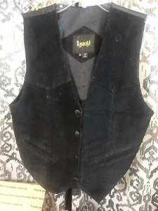 Vintage Learsi Size S Medium Suede Genuine Leather Vest Black Snap Front - Picture 1 of 5
