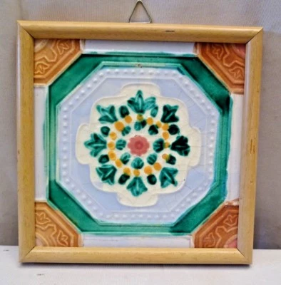 Antique Tile Majolica India Art Nouveau Architecture Geometric Design Wankan#415 - Image 1 of 4