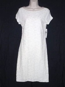NUEVO CON ETIQUETAS - LAUREN RALPH LAUREN Vestido Superpuesto con Mangas Gorra de Encaje, Marfil, Precio de venta sugerido por el fabricante $119 - Imagen 1 de 10