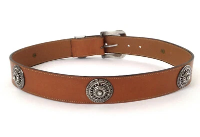 Vintage Brown Leather Western Style Silver Plated Medallions Concho Belt 29"-33" - Image 1 of 4