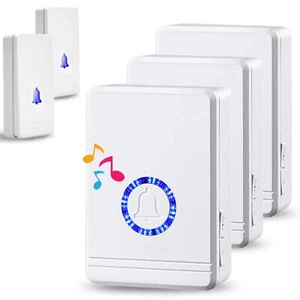Wireless Doorbell Kit Waterproof 2 Push Button Transmitter 3 Receiver Plug Wihte - Picture 1 of 12