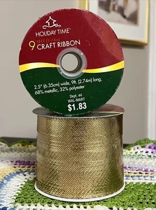 6 Yrds (2 Rolls) Holiday Time 2.5” Wired Ribbon Shimmery Metallic Gold Craft Bow - Picture 1 of 6