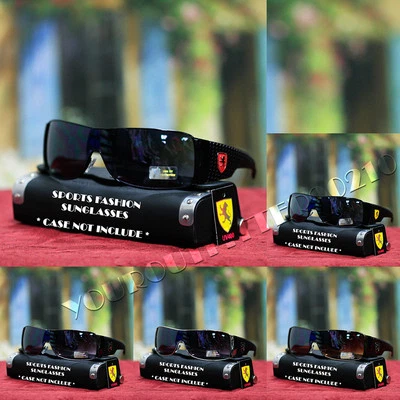 NEW MENS KHAN SHIELD SUNGLASSES SPORTS BIKER DRIVING 5 COLOR BLACK SUN SHADES - Image 1 of 4