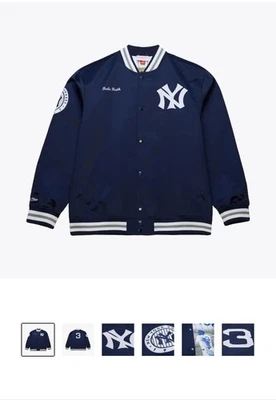 Chaqueta de hombre Babe Ruth Legends Mitchell and Ness vintage satinada a presión completa talla S Foto 1 de 3