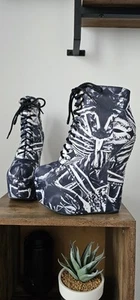 Rare Limited Edition Bone Print Wedge Boots - Jeffrey Campbell X Black Milk SZ 5 - Picture 1 of 11
