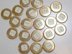 Goldtone Ivory Round Buttons 7/8" 2-Hole Metal New Old Stock x 1 Piece B56 - Picture 1 of 5