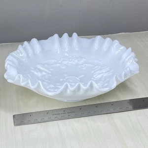 Vintage 1950s Imperial Milk Glass Bowl Embossed Windmill Trees Ruffled Edge 8” - Picture 1 of 7