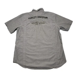 Harley Davidson Milwaukee Grey Striped Button Up Mechanic's DS Shirt Size Large - Picture 1 of 10