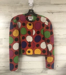 Vintage 80s Rickie Freeman Abstract Colorful Quilted Cropped Silk Jacket Sz8 - Bild 1 von 8