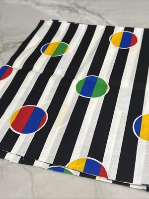 Vintage Black & White Striped  Fabric with Primary Color Balls 44" by 27" - Image 1 of 3