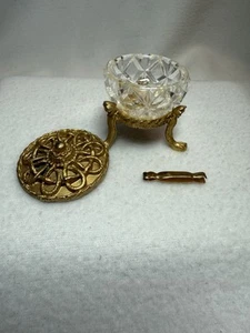 Vintage Miniature Crystal & Gold Tone SACCHARIN Bowl With Tongs - Picture 1 of 11