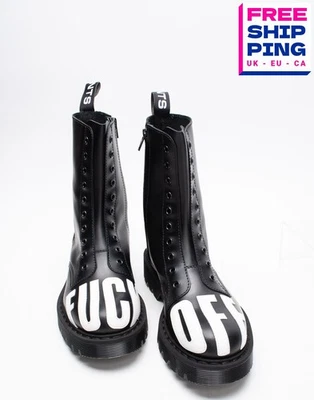 RRP€1460 VTMNTS Leather Army Boots US6 UK5 EU39 Vulgar Print Made in Italy - Image 1 of 4