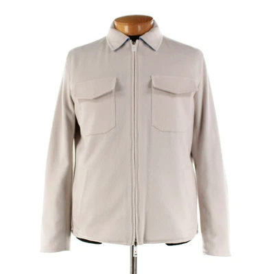 Kired Kiton NWD Cashmere Reversible Bomber Jacket Size 52 (L US) In Beige & Blue - Image 1 of 4