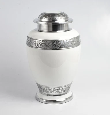 Adult Aluminium Cremation Urn for Human Ashes  White – Funeral Memorial Urn - Image 1 of 2