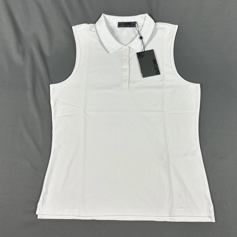 G/Fore G4 Golf Shirt Polo Pique Tech Sleeveless Medium White Polyester