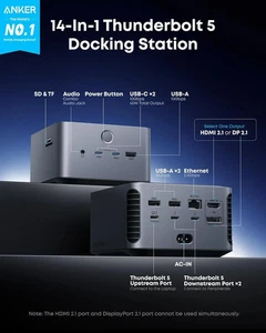 Anker Prime TB5 14-in-1 Docking Station Thunderbolt 5 8K 120Gbps 140W Charging - Picture 1 of 10