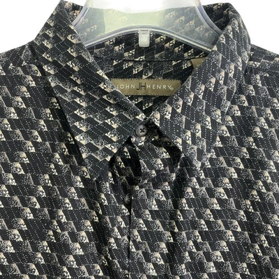 Camisa John J Henry Para Hombre XL Negra Beige Patrón Geométrico Botón Frontal Algodón Foto 1 de 4