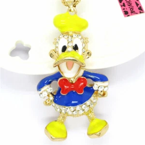 Betsey Johnson Crystal Blue USA Donald Duck Gold Pendant Necklace Free Gift Bag - Picture 1 of 4