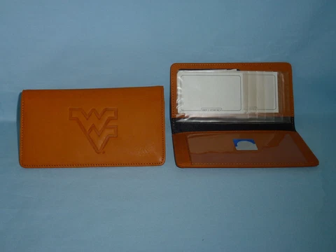 WEST VIRGINIA MOUNTAINEERS   Leather Checkbook   NEW   tan + Cover