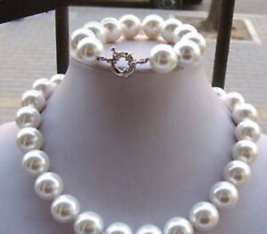 New Fine Genuine 14MM White South Sea Shell Pearl Necklace Bracelet  Jewelry Set