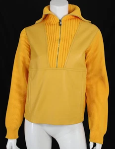 Suéter PRADA Caléndula Amarillo Acanalado Tejido y Cuero Cuello 1/2 Cremallera 38 - Imagen 1 de 12