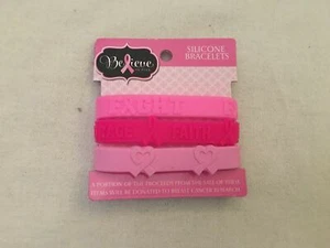 BRAND NEW BREAST CANCER AWARENESS 3 SILICONE BRACELETS, FREE SHIPPING - Picture 1 of 1