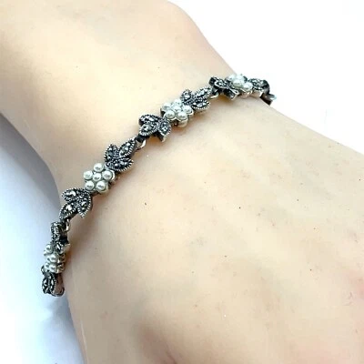 纯银淡水珍珠和马卡赛石手链 - 7.5 — 第 1/4 张图片