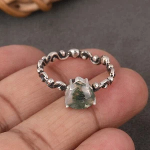 Moss Agate Wave Band Ring Engagement 925 Sterling Silver Rings For Gift Her - Picture 1 of 4